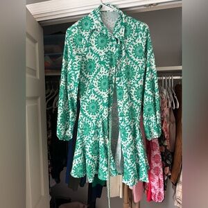 Zara Green and White Patterned Dress